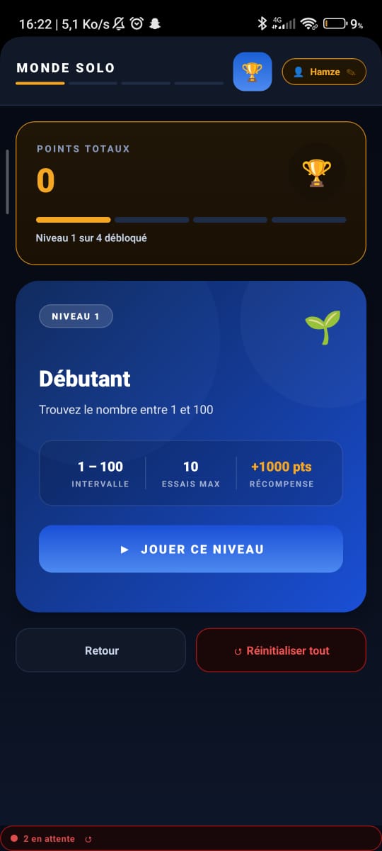 Mode Solo — progression par niveaux