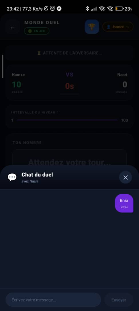 Duel en temps réel avec chat intégré