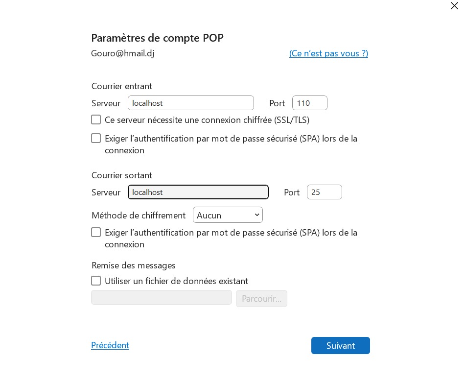 Configuration du client de messagerie